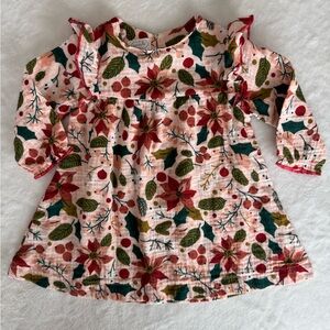 Mud Pie Baby Girl Christmas Holiday Dress Poinsettia Holly & Berries 6-9 months
